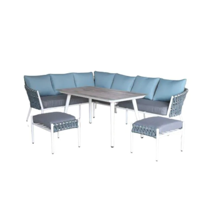 Creative Living Outdoor Aluminum 7 Seater L Shape Sofa Set - Grey & Light Blue