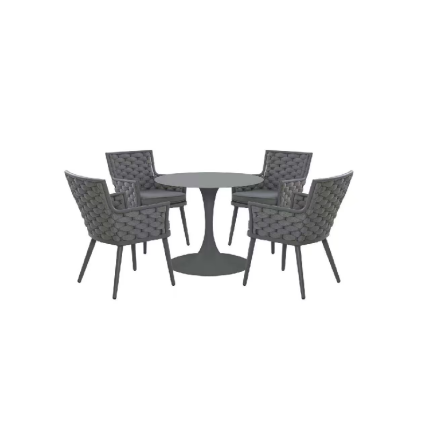Creative Living Outdoor Garden 4 Seater Dining Set W/ Round Table, Dark Grey