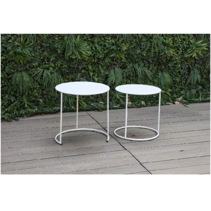 Creative Living Round Nesting Coffe Table, White - Set Of 2 Pcs