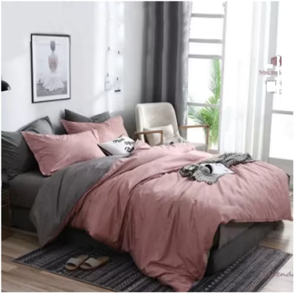 King Size Duvet Cover Set, Grey & Pink, Set of 6 Pcs