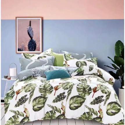 King Size Duvet Cover Set, Set of 6pcs - White & GReen