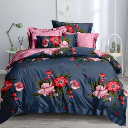 King Size Flower Patren Duvet Cover Set, Set of 6 Pcs - Multicolor