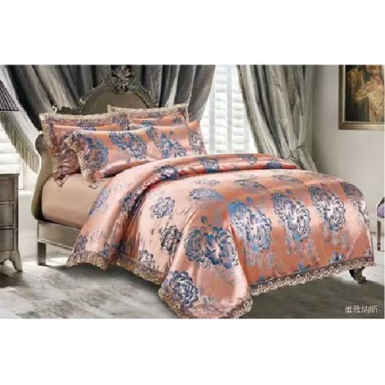 Silk Jacquard King Sized Duvet Cover Bedding Set, Gold & Blue