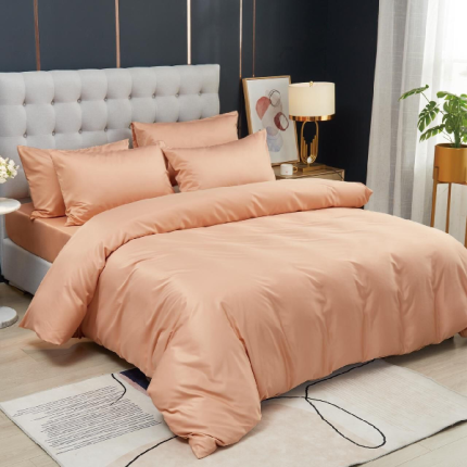 Silk & Cotton King Size Duvet Cover Set, Set of 6pcs - Peach