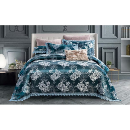 Silk & Cotton King Size Duvet Cover Set, Set of 6pcs