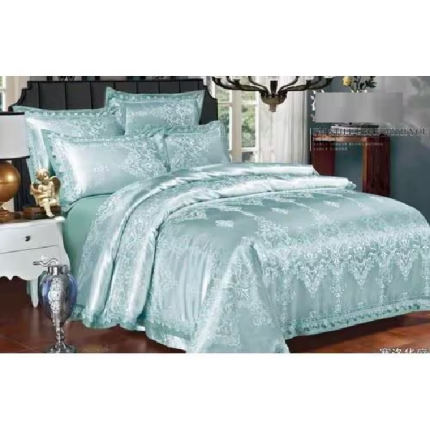 Silk Jacquard King Sized Duvet Cover Bedding Set, Aqua Blue
