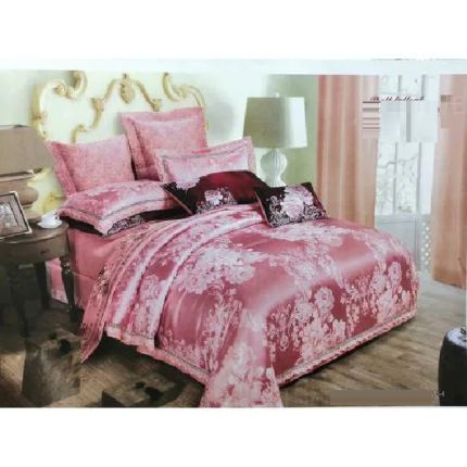 Silk Jacquard King Sized Duvet Cover Bedding Set, Pink