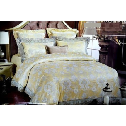 Silk Jacquard King Sized Duvet Cover Bedding Set, White & Gold