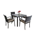 Trendy Wicker Glass Dining Table Sets for 4 People, Brown