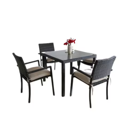 Trendy Wicker Glass Dining Table Sets for 4 People, Brown