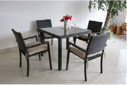 Trendy Wicker Glass Dining Table Sets for 4 People, Brown