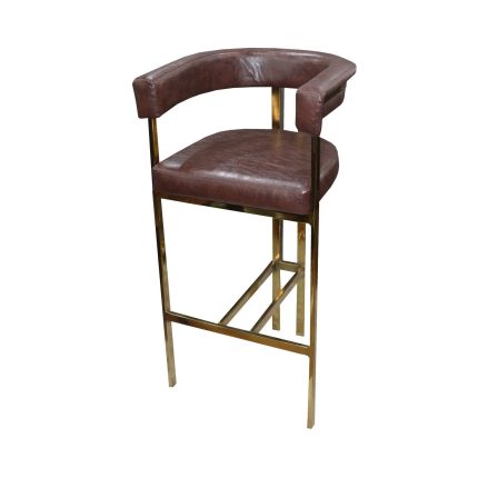 0664036 Leather High Bar Chair With Ss Gold Color Steel Legs Dubai Sharjah Abu Dhabi