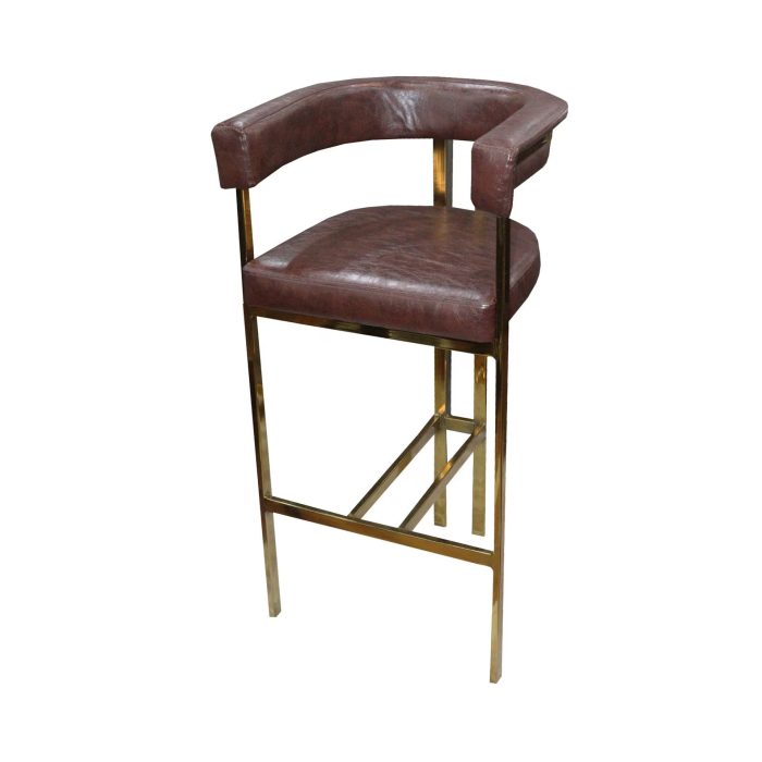 0664036 Leather High Bar Chair With Ss Gold Color Steel Legs Dubai Sharjah Abu Dhabi