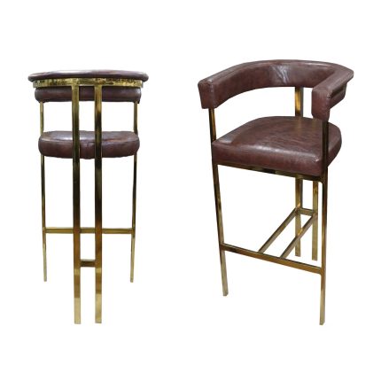 0664037 Leather High Bar Chair With Ss Gold Color Steel Legs Dubai Sharjah Abu Dhabi