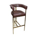 0664038 Leather High Bar Chair With Ss Gold Color Steel Legs Dubai Sharjah Abu Dhabi