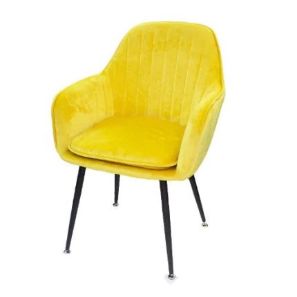0315003 Velvet Covered Seat With Steel Leg Arm Chair Yellow Dubai Sharjah Abu Dhabi