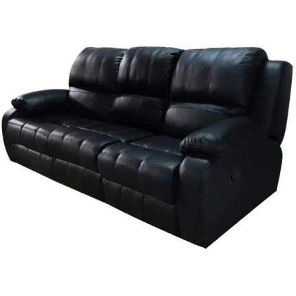 0084115 3 Seater Recliner Leather Sofa Black Dubai Sharjah Abu Dhabi
