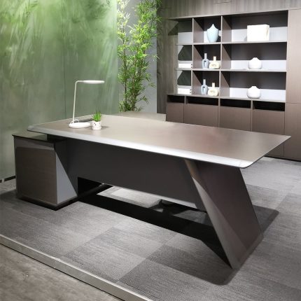 Navar Large Desk With Fixed Side Table, Gray