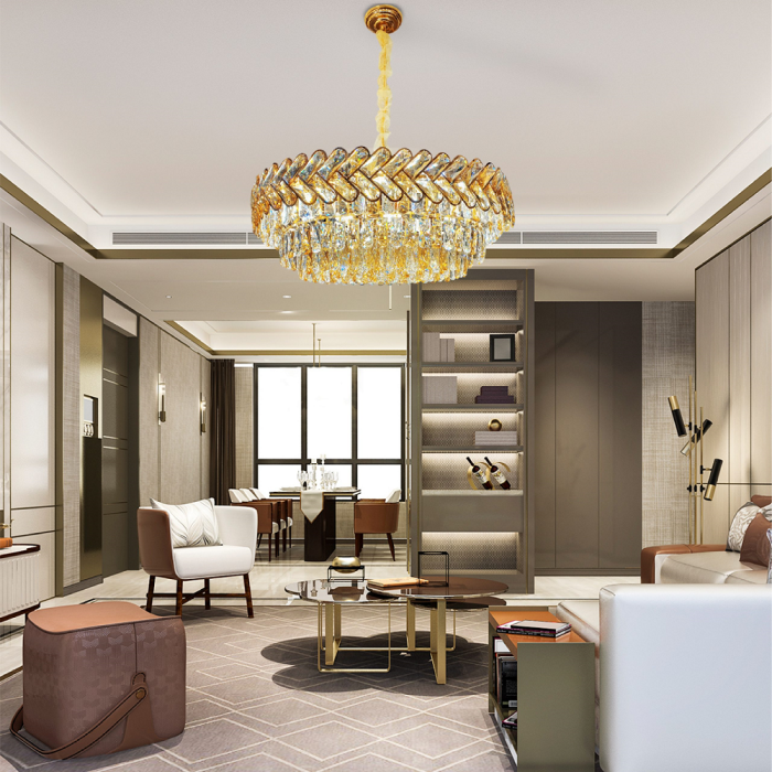 Aluminium, Crystal Chandeliers, Crystal Hanging Pendants - Gold