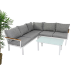 Aluminium Frame 5 Seater Sofa Set with Cushion & Coffee Table - Grey & White