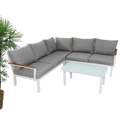 Aluminium Frame 5 Seater Sofa Set with Cushion & Coffee Table - Grey & White