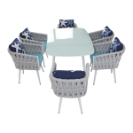 Aluminium Frame 6 Chair With Table Set - White & Blue