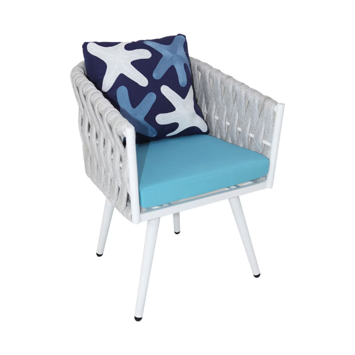 Aluminium Frame 6 Chair With Table Set - White & Blue