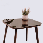 Aluminium Square Shape Side Table with Tempered Glass - Brown