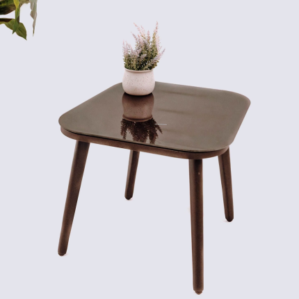 Aluminium Square Shape Side Table with Tempered Glass - Brown