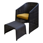 Outdoor Rattan Relaxing Chair W/ Leg Rest, Brown & Yellow
