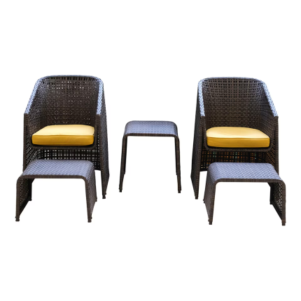 Outdoor Rattan Relaxing Chair W/ Leg Rest, Brown & Yellow