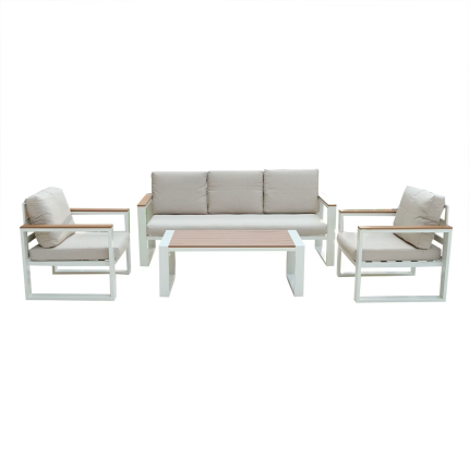 Steel Frame 5 Seater Sofa Set, Beige & Grey