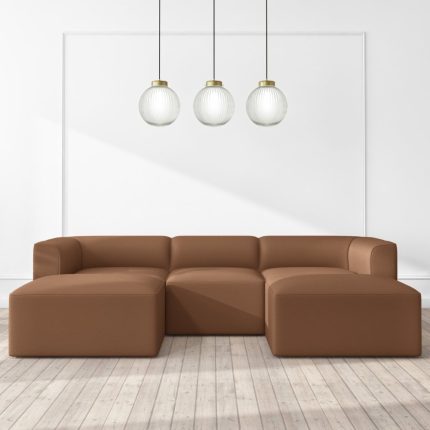 4 seater modular U shaped sofa in tan faux leather 1 dubai sharjah abu dhabi