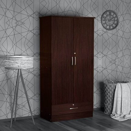 Yukio 2 Door Wardrobe with 1 Drawer in Walnut Finish 1 dubai sharjah abu dhabi
