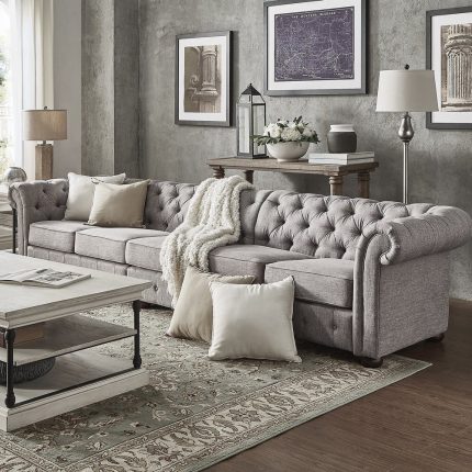 grey extra long tufted modular sofa 2 dubai sharjah abu dhabi