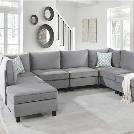simona grey velvet 8Pc modular sectional sofa Set 1 dubai sharjah abu dhabi