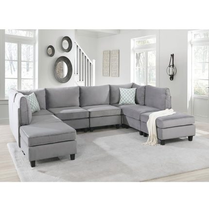simona grey velvet 8Pc modular sectional sofa Set 2 dubai sharjah abu dhabi