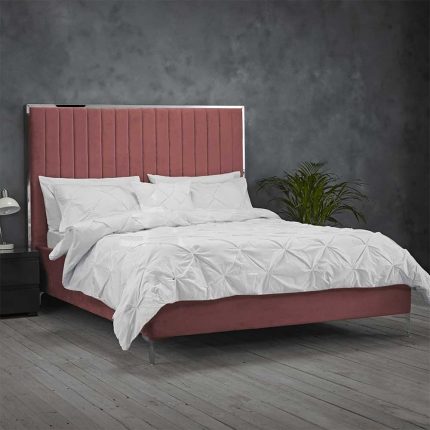 velvet bed frame with mirrored headboard 1 dubai sharjah abu dhabi