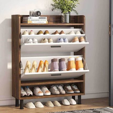 22 pair shoe storage cabinet with 2 drawers oak dubai sharjah abu dhabi (1)