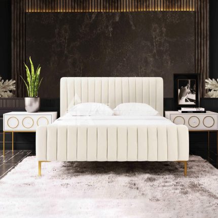 Angela Channel Cream Velvet Tufted Bed in Dubai Sharjah Abu Dhabi