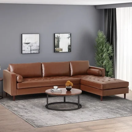 Contemporary Tufted Upholstered Chaise Sectional Brown Dubai Sharjah Abu Dhabi