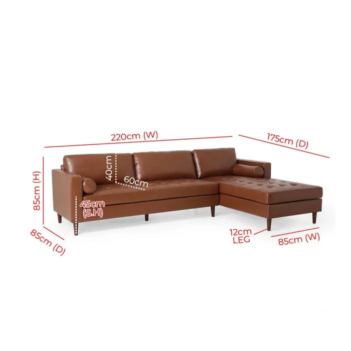 Contemporary Tufted Upholstered Chaise Sectional Brown Dubai Sharjah Abu Dhabi