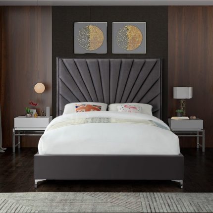 Cross Tufted high headboard Bed of Velvet Upholstery Dubai Sharjah Abu Dhabi