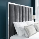 velvet double ottoman bed blue with tall headboard in dubai, sharjah and abu dhabi