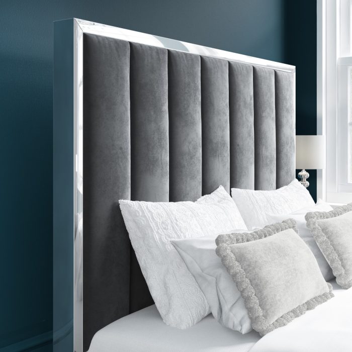 velvet double ottoman bed blue with tall headboard in dubai, sharjah and abu dhabi