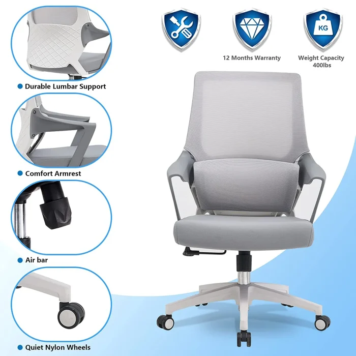 Large Lumbar Support Modern Executive Office Mesh Chair, White Dubai, Sharjha and Abu Dhabi