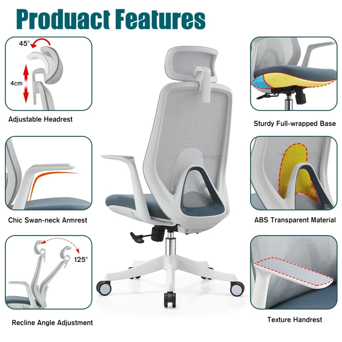 Ergonomic Office Chair with Adjustable Headrest Lumbar Support