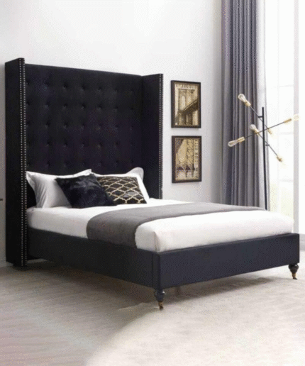 Melrose Buttoned Sleigh Bed - Black dubai sharjah abu dhabi