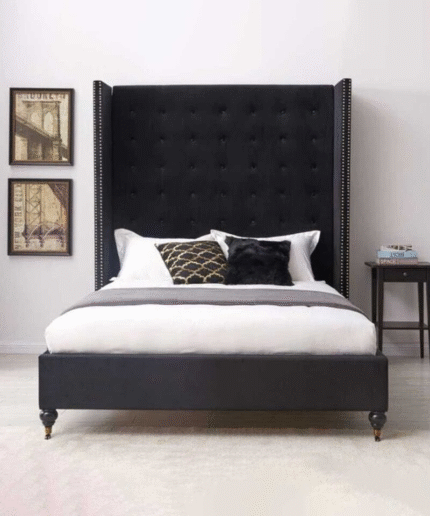 Melrose Buttoned Sleigh Bed - Black dubai sharjah abu dhabi